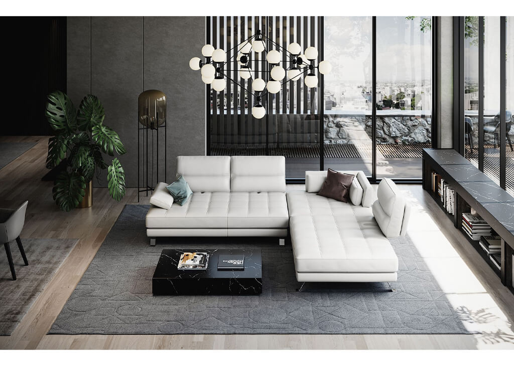 White Tufted Italian Leather Sectional, White Tufted Leather Sofa